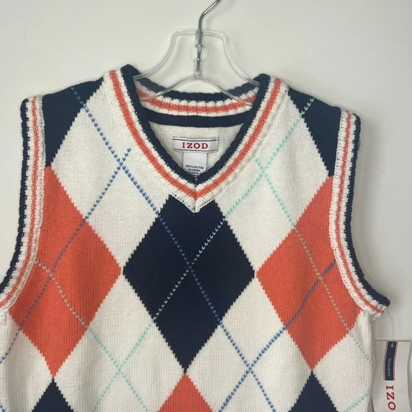 Izod Boys Argyle Sweater Vest New With Tags Size 8 Regular - Picture 3 of 7